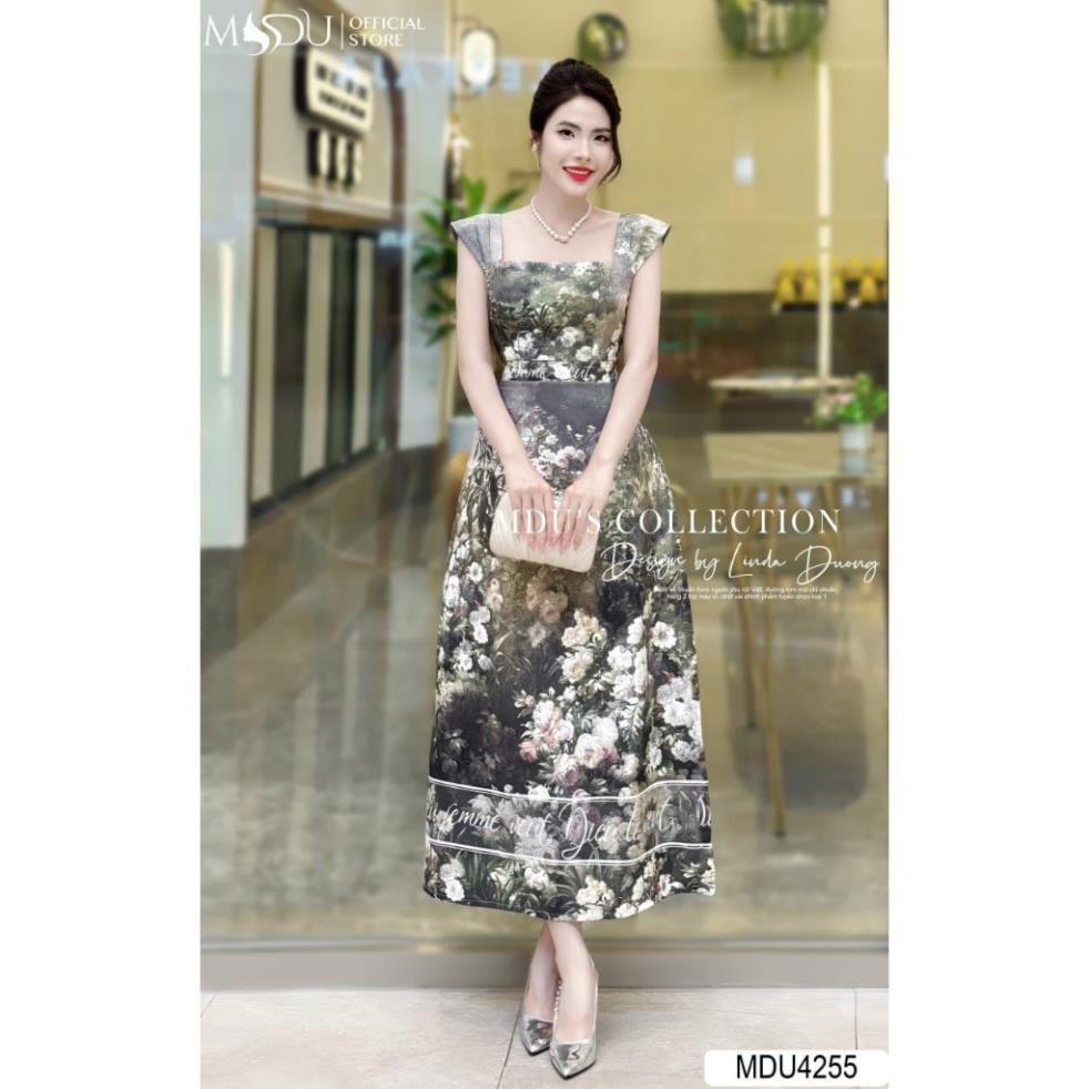 ชุดเดรสมะม่วงอิตาลี MDU4255 ลายดอกไม้แปลกใหม่รูปทรงคอเหลี่ยมประณีตจาก K34-D4-1