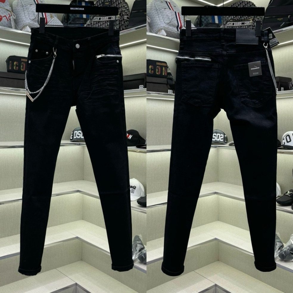 Dsq Mens Plain Black Zip Jeans - DSQ 4 Button Amiri Vintage Pants, Vlank Black Mens Jeans ลาย 2025 ใ