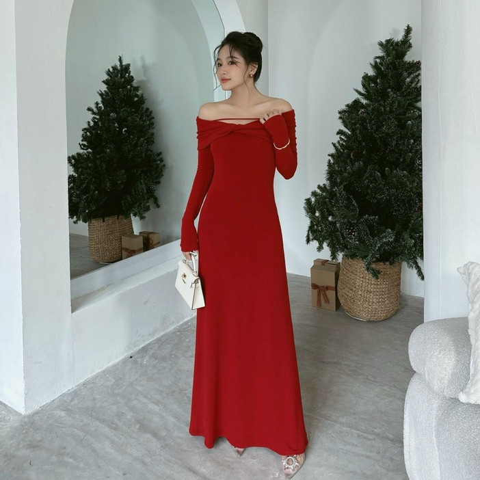 H2STORE - SPIRAL LONG SLEEVE OFF SHOULDER DRESS - A05321