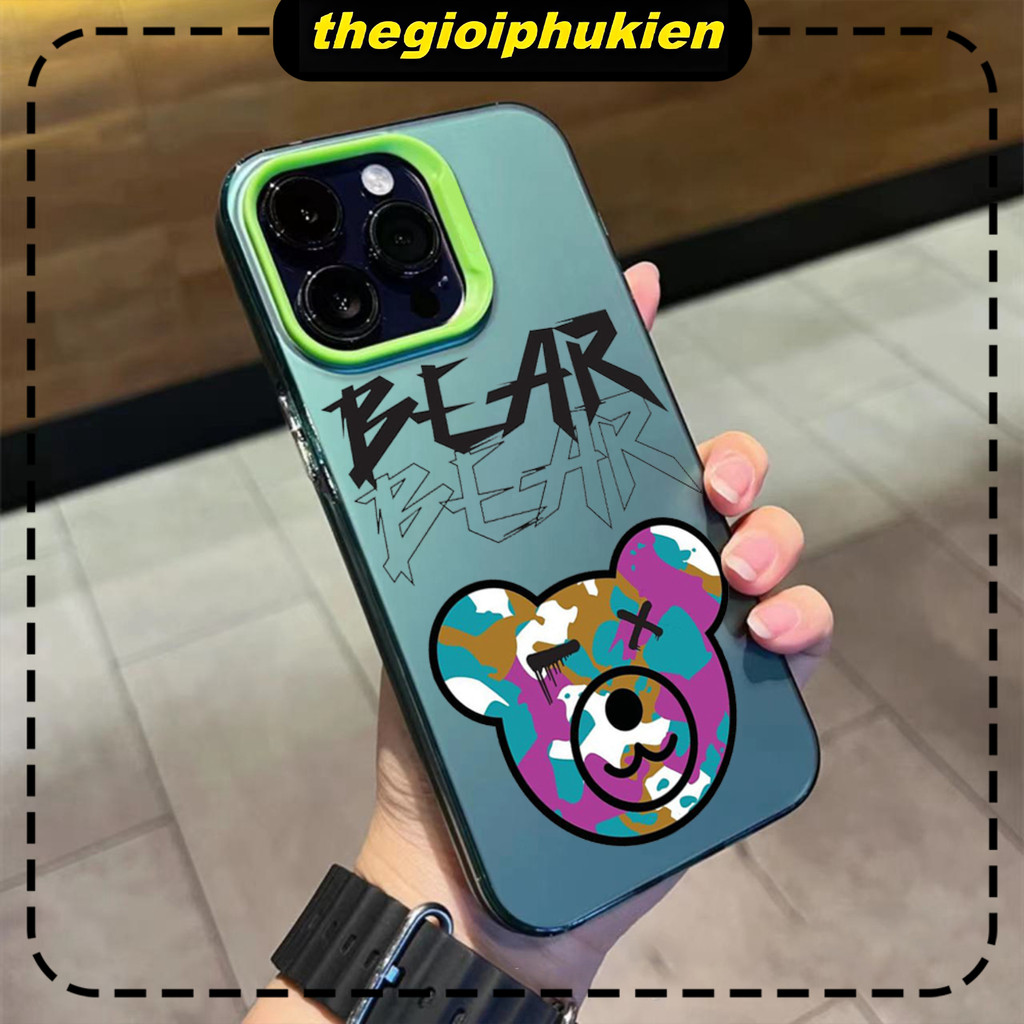 Bear เคส iPhone พลาสติกอะคริลิคใสกันกระแทกหลายสีสําหรับ iPhone 6/7/8/plus/x/xr/xs/11/12/13/14/15/pro