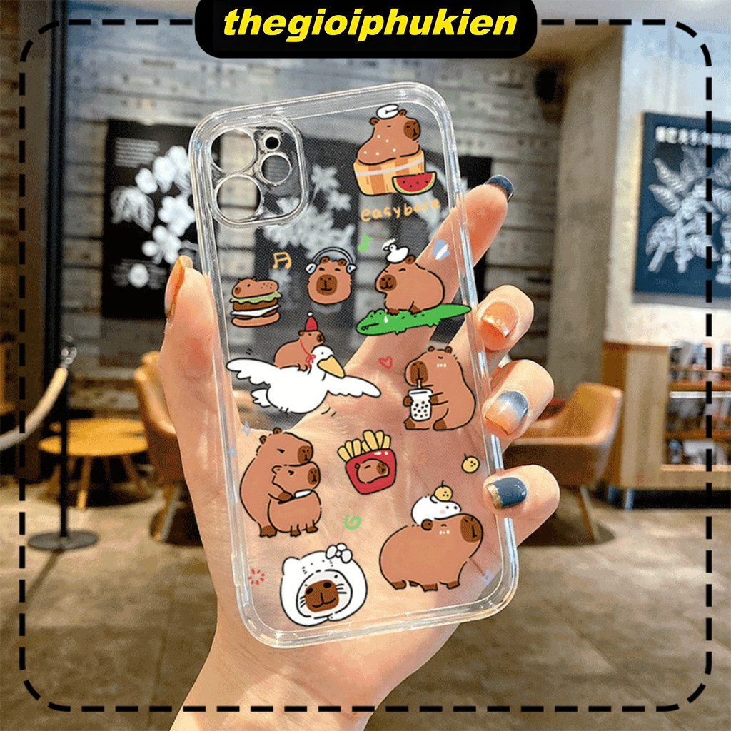 Fun Capybara เคส iPhone แบบใสขอบสี่เหลี่ยมสําหรับ iPhone 6/57/8/7/plus/x/xr/xsmax/11/12/13/14/15/16/