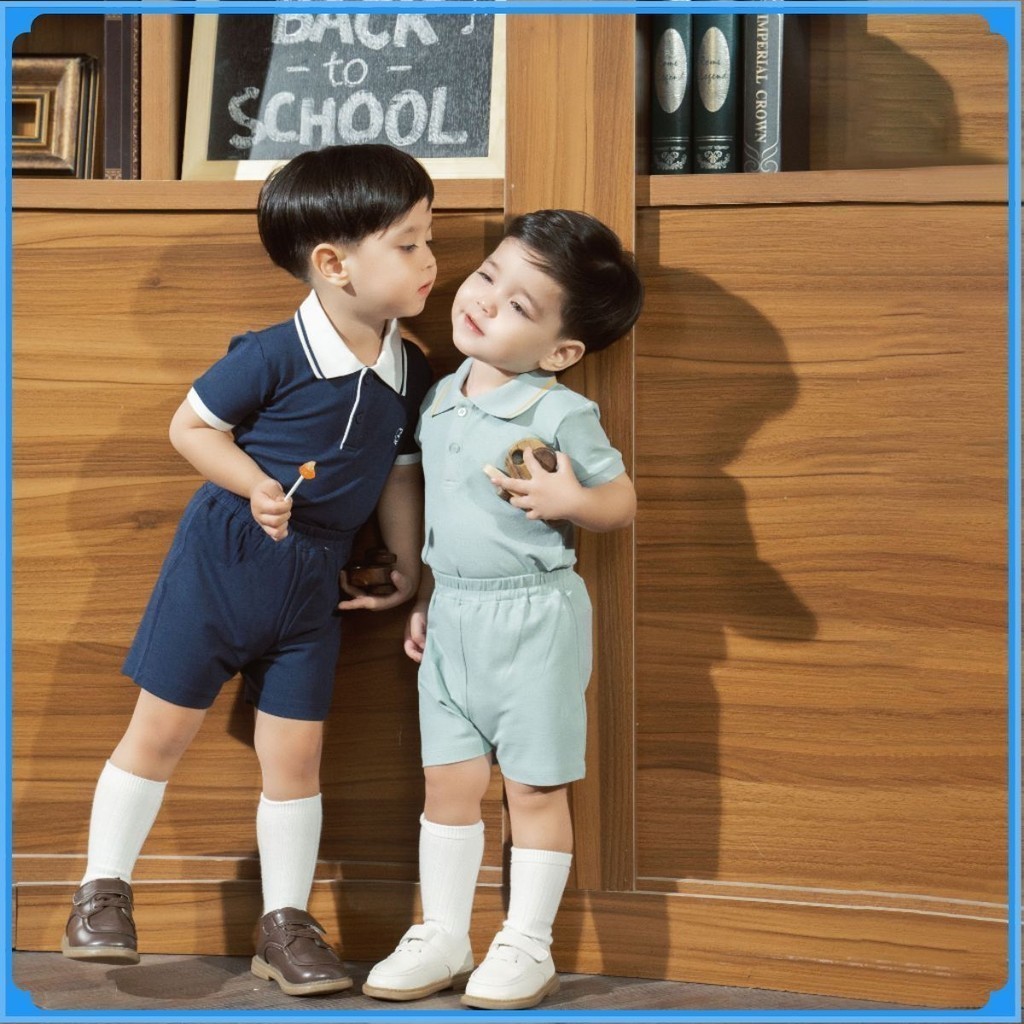 (6M-5Y) ชุดเสื้อผ้าเด็กแขนสั้นคอปกโปโลทําจากใยไผ่และผ้าฝ้ายออร์แกนิก - เสื้อผ้า Bu baby Ponie BPN130