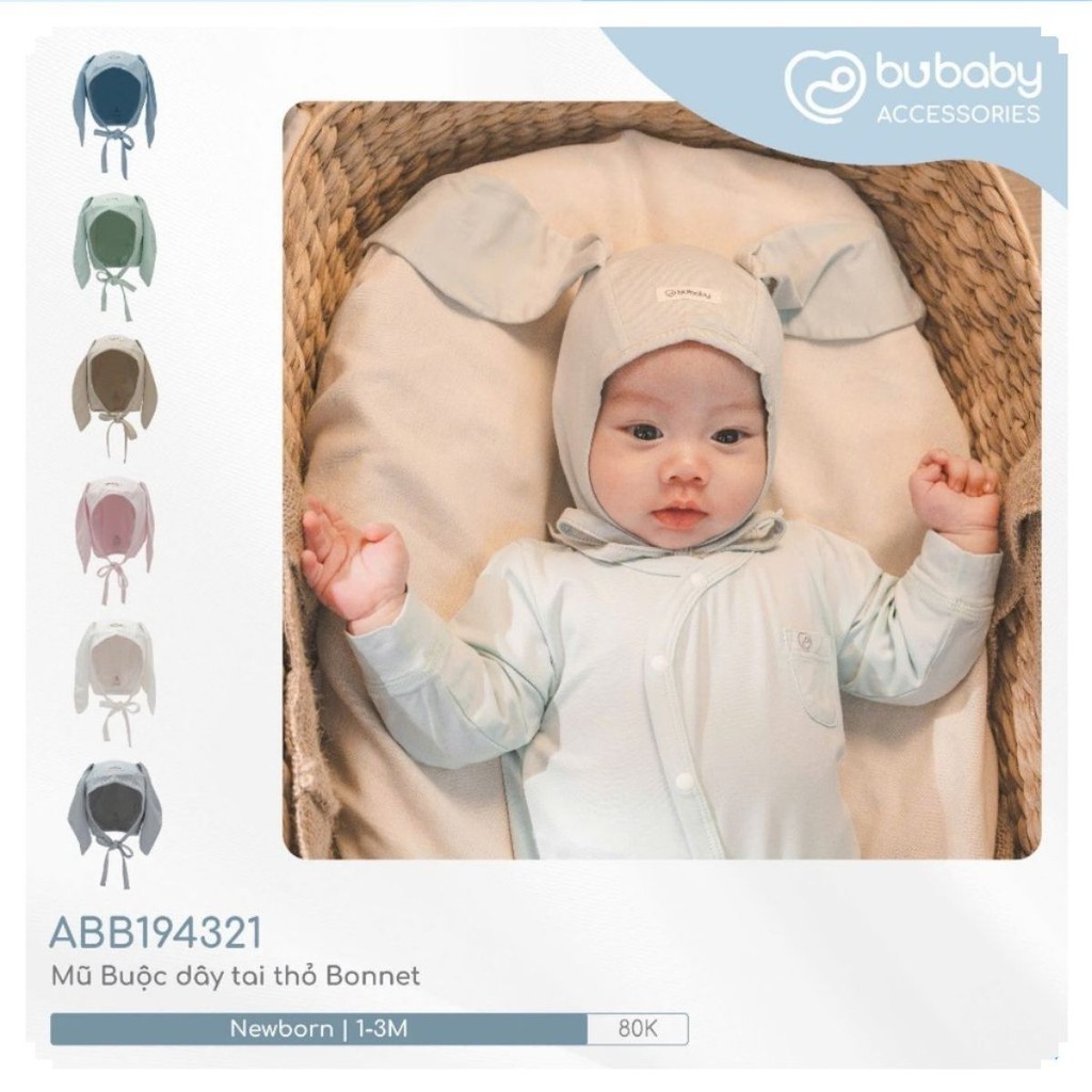 BuBaby (NB-3M) Bonet Bu Baby หมวกผูกเชือกหูกระต่ายทําจากใยไผ่ ABB แบบนุ่ม194321 - แรกเกิด - หมวก