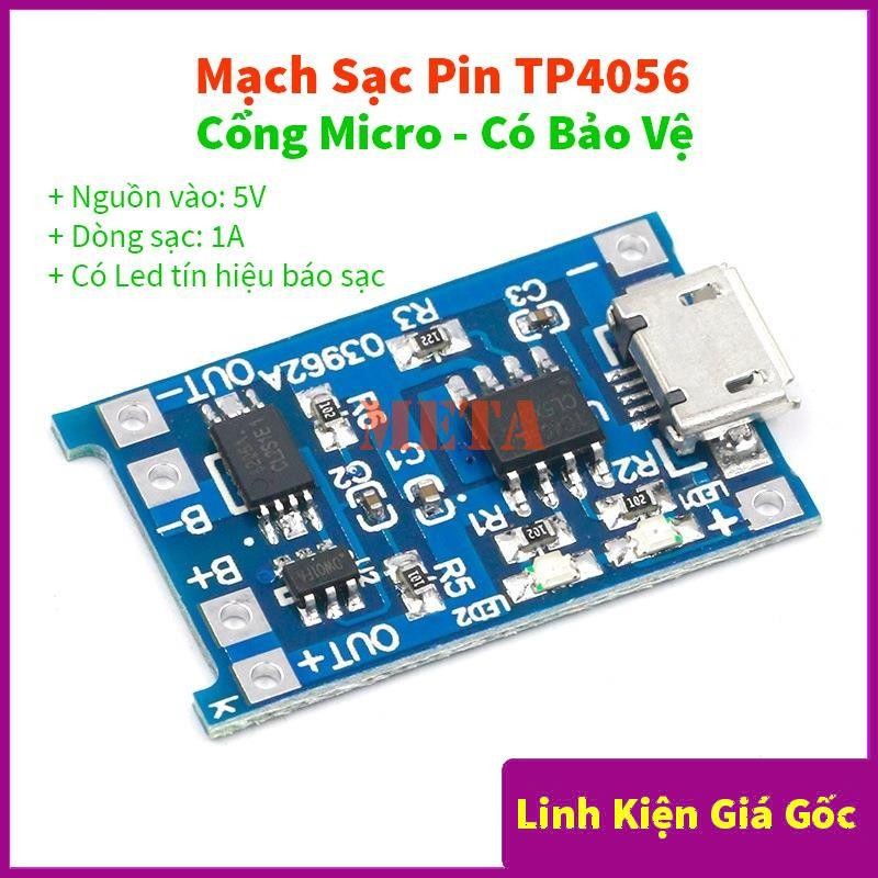 วงจรชาร์จแบตเตอรี่ TP4056 พอร์ตชาร์จไมโคร - เครื่องชาร์จแบตเตอรี่ลิเธียม 18650 - Lion 3V7- 4V2 Micro