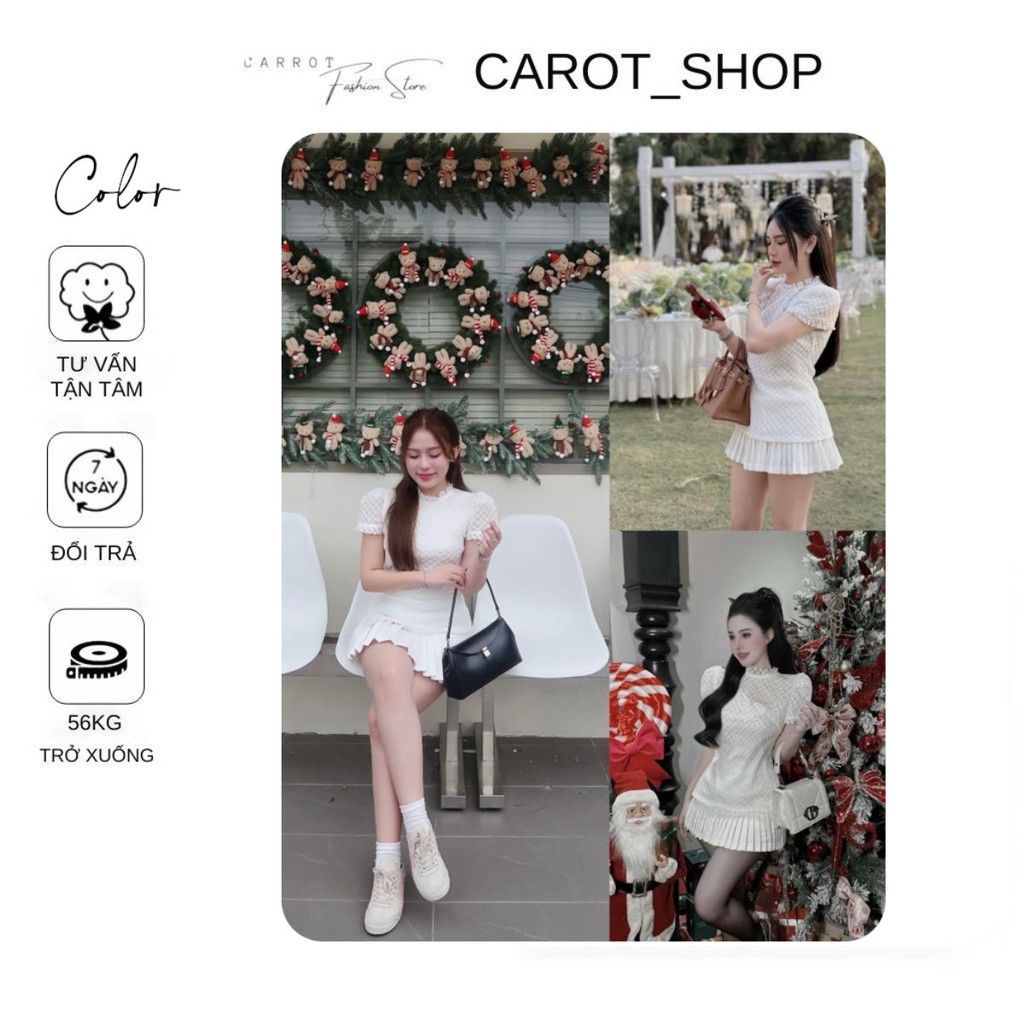 ชุดเสื้อลูกไม้แขนสั้นและกระโปรงจีบ Byy Carrotshop
