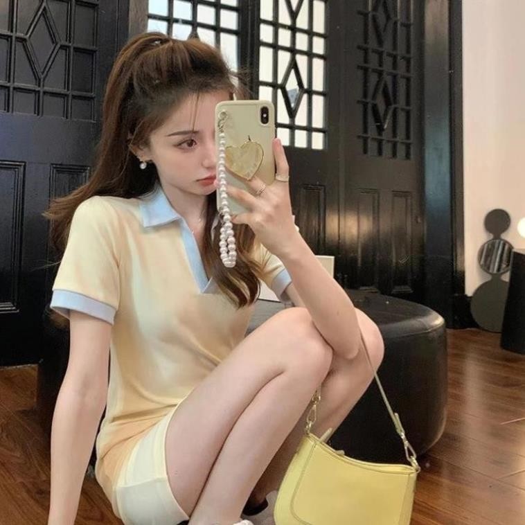 ชุดเดรสผู้หญิง ชุดเดรสผู้หญิง เดรสคอโปโลผสมสีสวย-LST05