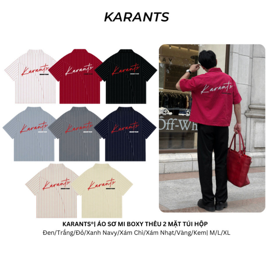 Karants Boxy เสื้อปัก 2 ด้านพร้อมกล่องกระเป๋าแบรนด์ท้องถิ่น Streetwear Hot Trend - KR183
