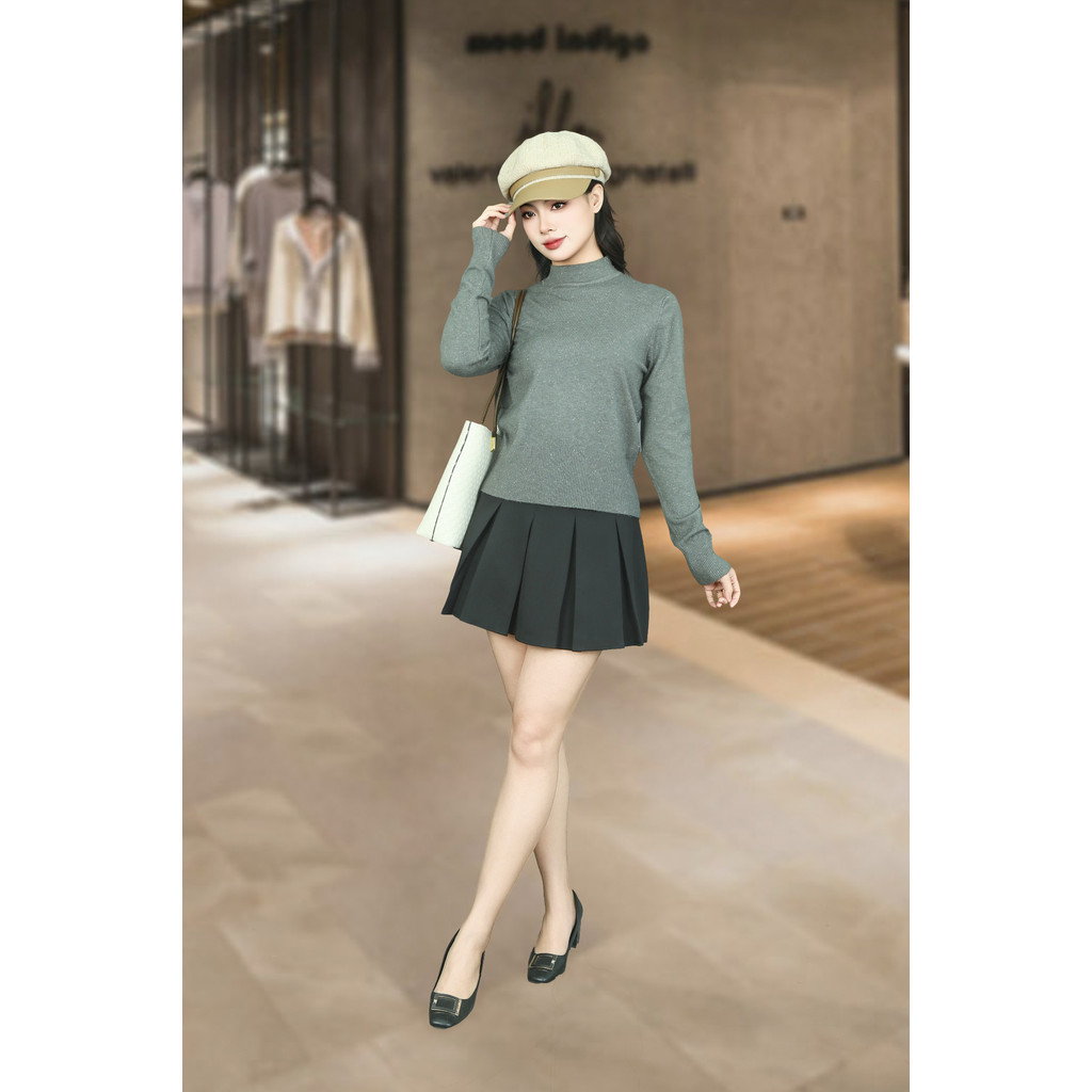 เสื้อสเวตเตอร์สีพื้นสีเทาเข้มคอปกและชายเสื้อ 3F AL8157GD