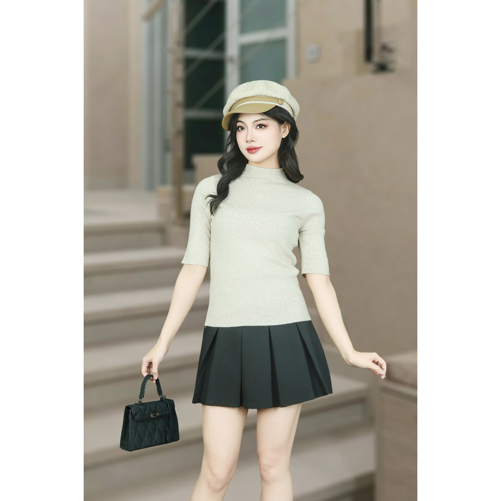 เสื้อสเวตเตอร์สีเบจเข้มคอปกหลวม 3F AL8209BE