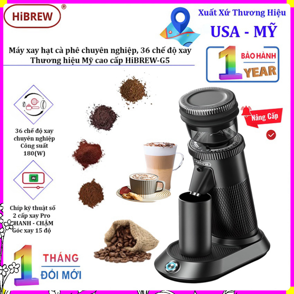 เครื่องบดเมล็ดกาแฟแบบมืออาชีพ เดี่ยว ปริมาณ แบบบูรณาการ 36 โหมดการบด แบรนด์อเมริกันพรีเมี่ยม HiBREW-