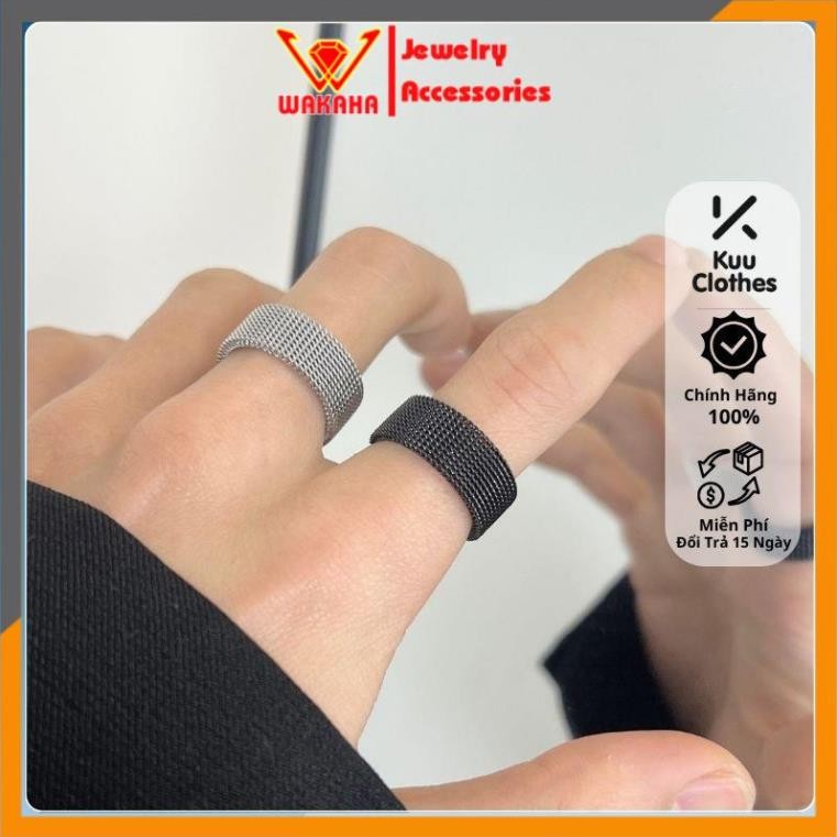 แหวน Elas แหวนสแตนเลสคุณภาพสูงไทเทเนียมผู้ชายแหวน Hiphop Kuu เสื้อผ้าสไตล์สวยคุณภาพสูงสีดําเงิน - El