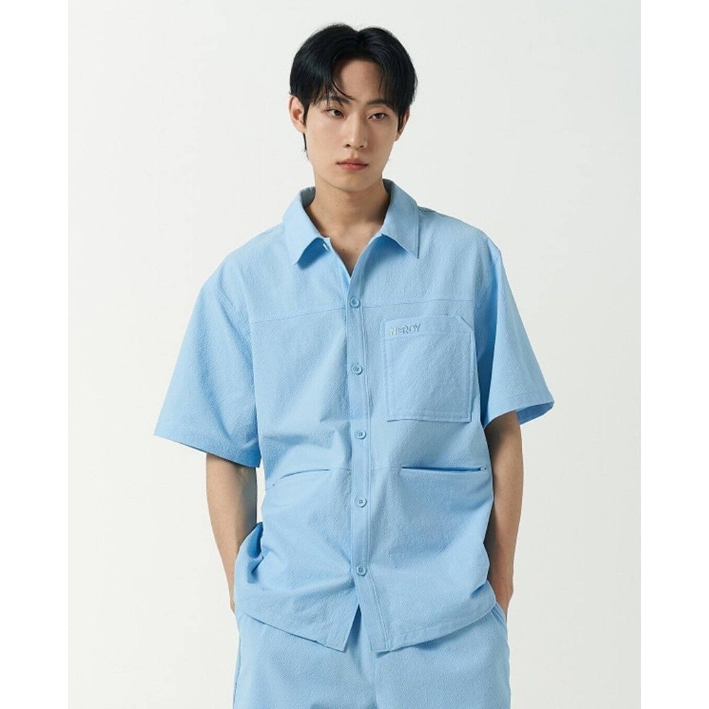 NERDY - เสื้อเชิ้ต unisexคอปกแขนสั้น Seersucker PNEU24SR07-14