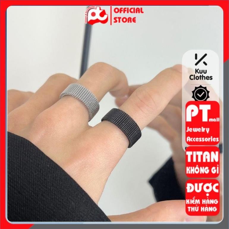 แหวน Elas แหวนสแตนเลสคุณภาพสูงไทเทเนียมผู้ชายแหวน Hiphop Kuu เสื้อผ้าสไตล์สวยคุณภาพสูงสีดําเงิน - El