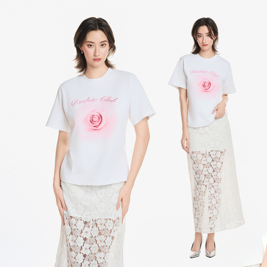 RECHIC Yara เสื้อยืดพิมพ์ลายดอกกุหลาบหรูหรา