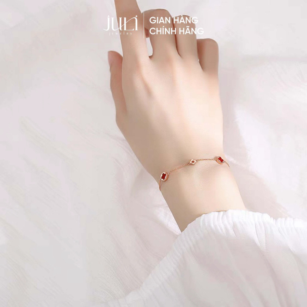 สร้อยข้อมือโคลเวอร์สี่ใบสีแดงนําโชคสําหรับผู้หญิง | เงินแท้อิตาลีชุบทองคุณภาพสูง | LT168 | นําโชคลาภ