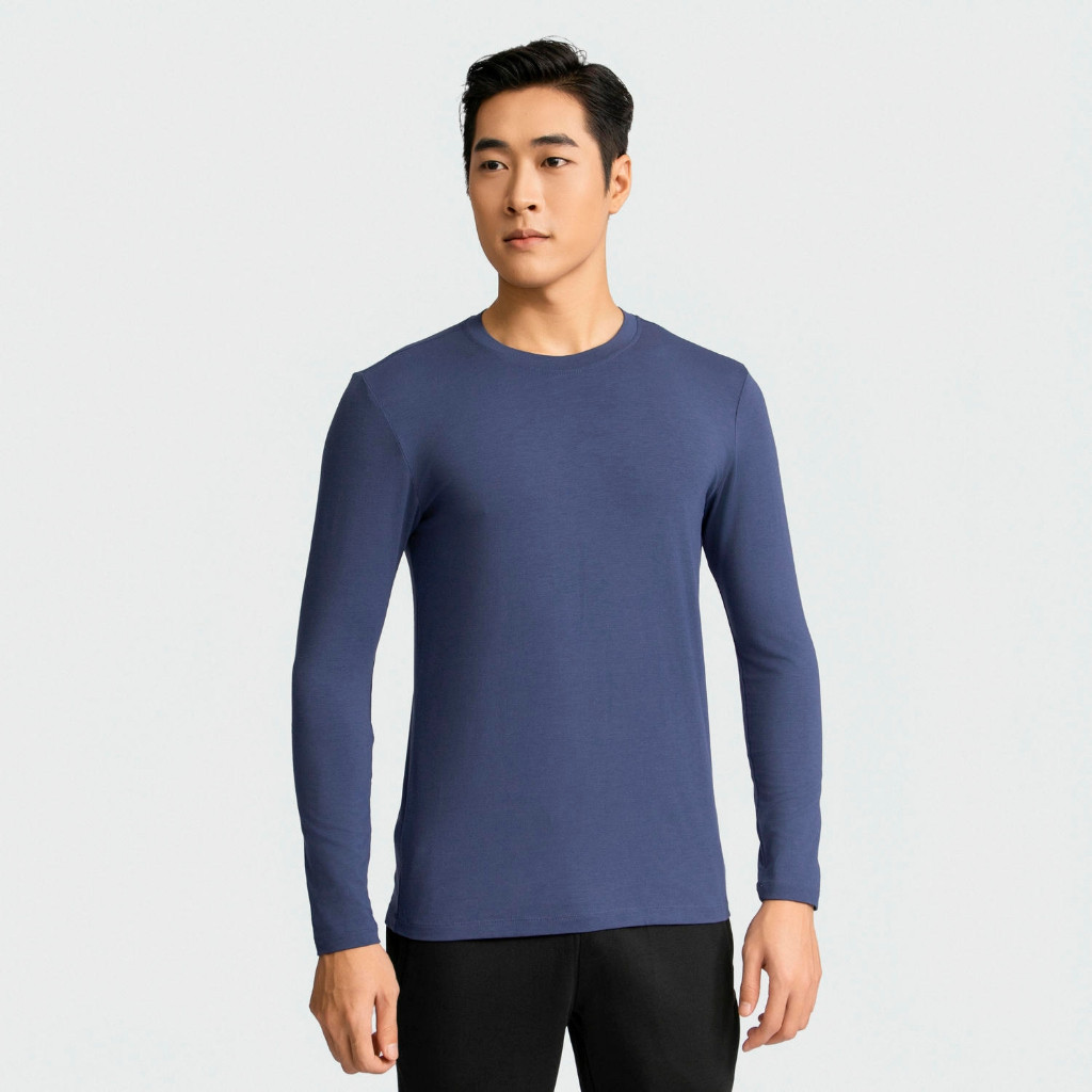 INSIDEMEN เสื้อความร้อนแขนยาวผู้ชายรอบคอซี่โครงรูปแบบ Body Fit ILT019BZ