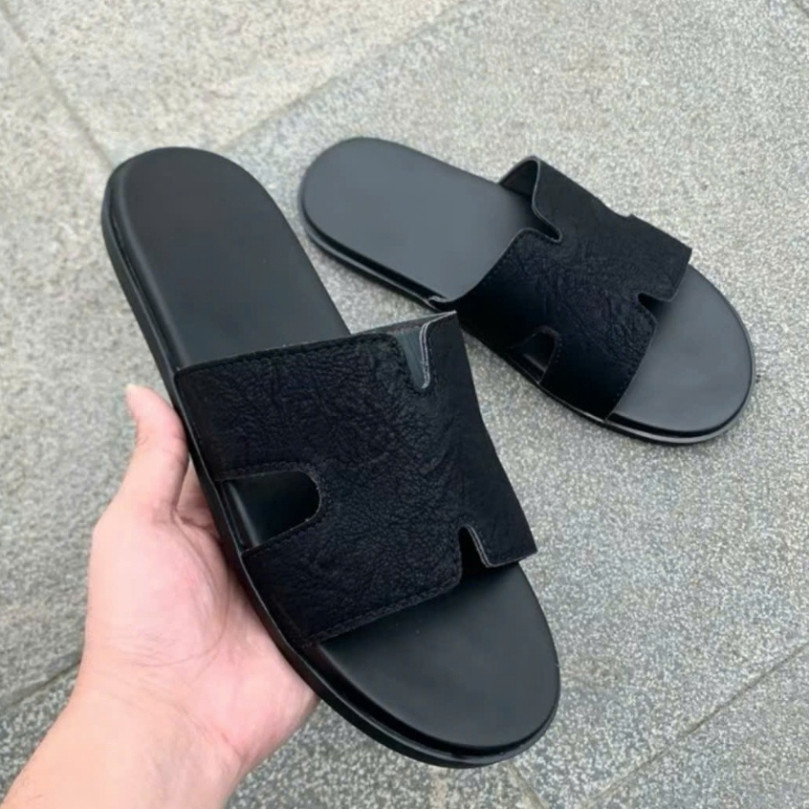 HM Sandals รองเท้าแตะผู้ชายมีสายรูปตัว H สายหนังแน่น พื้นยาง สินค้าโรงงาน Street Boy Sandals