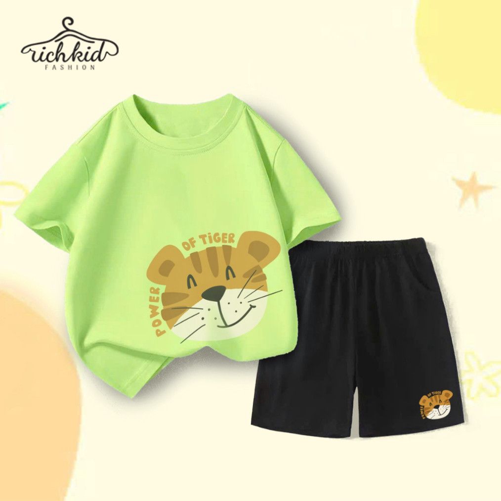 ชุดเด็กผู้ชาย รวย ชุดเสื้อยืดผ้าคอตตอนนิ่ม โปร่ง พิมพ์ลายเสือไม่เหมือนใคร สไตล์วัยรุ่น RKF