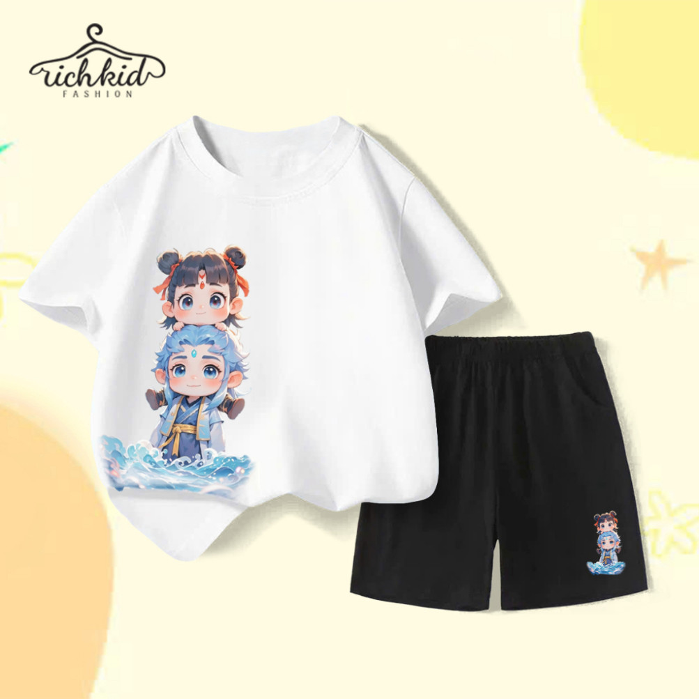 ชุดเด็ก Richkid เสื้อผ้าเด็กชายและเด็กหญิง ผ้าคอตตอนเนื้อนุ่ม โปร่ง พิมพ์ลาย Natra N4 RKF