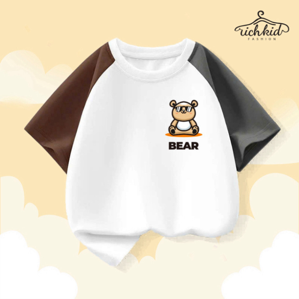 เสื้อยืดเด็กคอตตอนรูปหมี – รุ่น 2025 ผ้ายืดอย่างดี นุ่ม RKF