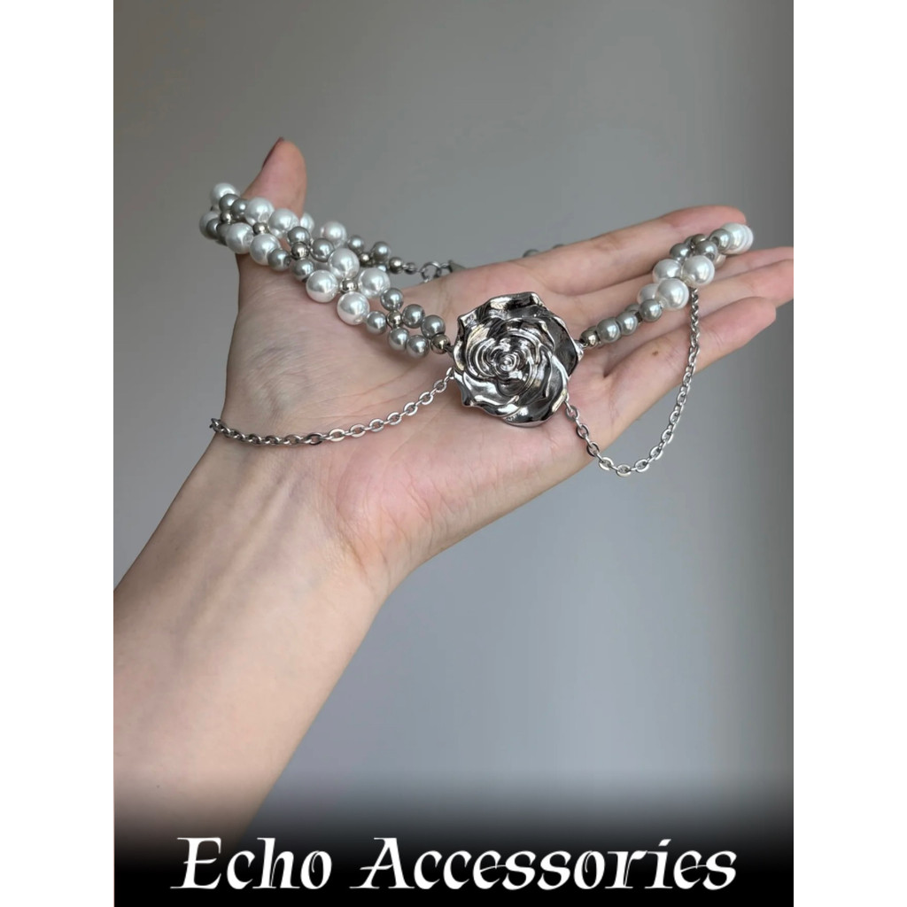 Echo Accessories สร้อยคอโซ่คลาสสิกสําหรับผู้หญิงพร้อมจี้กุหลาบ