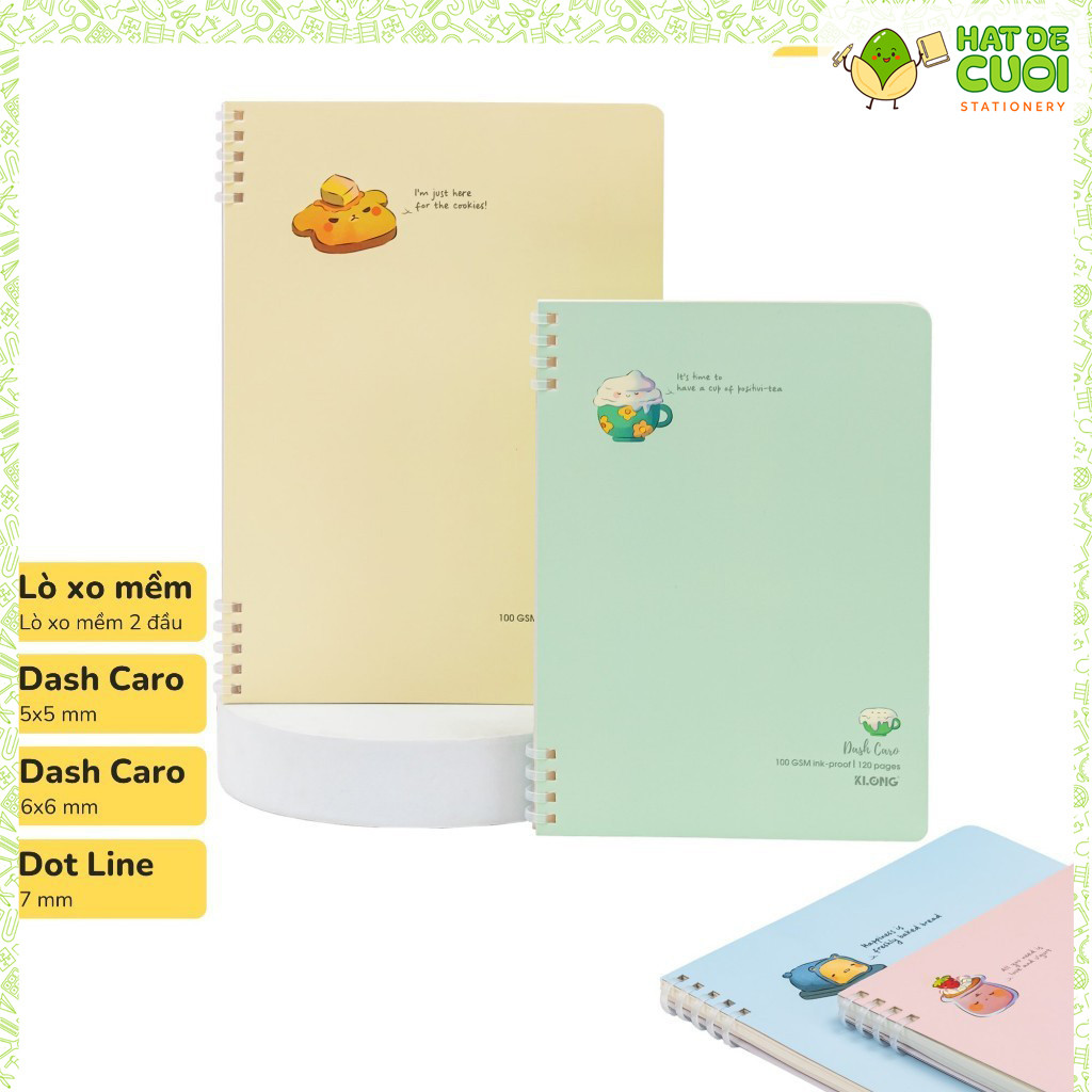 XO Dash Caro Dot Line สมุดโน๊ตสปริงพลาสติกอ่อน KLONG A5 B5 A4 120 หน้า 100GSM MS 508, 510, 512, 514,