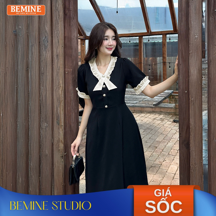 BEMINE เดรสดีไซน์คอระบายทรงเอ เหมาะสําหรับทํางาน-MT103