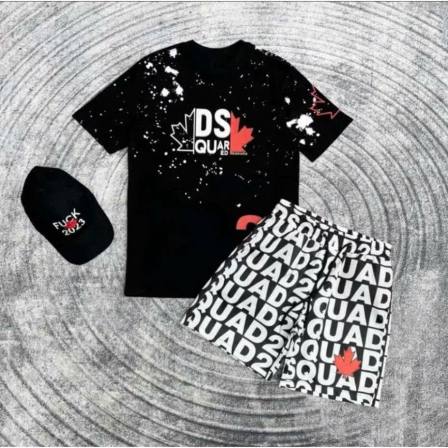 ชุดเสื้อผ้า unisex พรีเมี่ยมพร้อมพิมพ์ลาย DSQ2 ICON และคอปก เสื้อยืด DSQ ICON Super Hothit 2025 ผ้าค