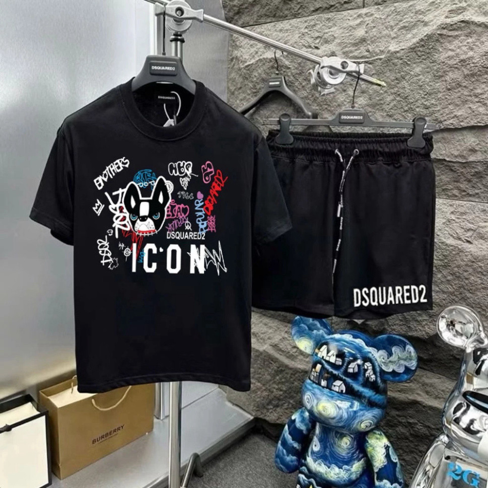 ชุดเสื้อยืด DSQ Summer พร้อมไอคอนลูกสุนัข ผ้าคอตตอนเนื้อนุ่มและยืดสุดเท่ เหมาะสําหรับผู้ชายและผู้หญิ