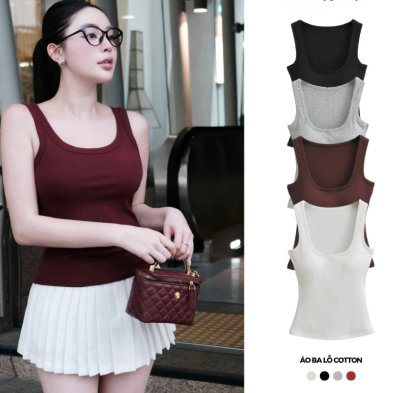 เสื้อกล้าม 2 สายคอสี่เหลี่ยมผู้หญิง คอพื้นฐาน เย็น ง่ายต่อการพิกัดชุดฤดูร้อน Lam Anh Tran MA 1662