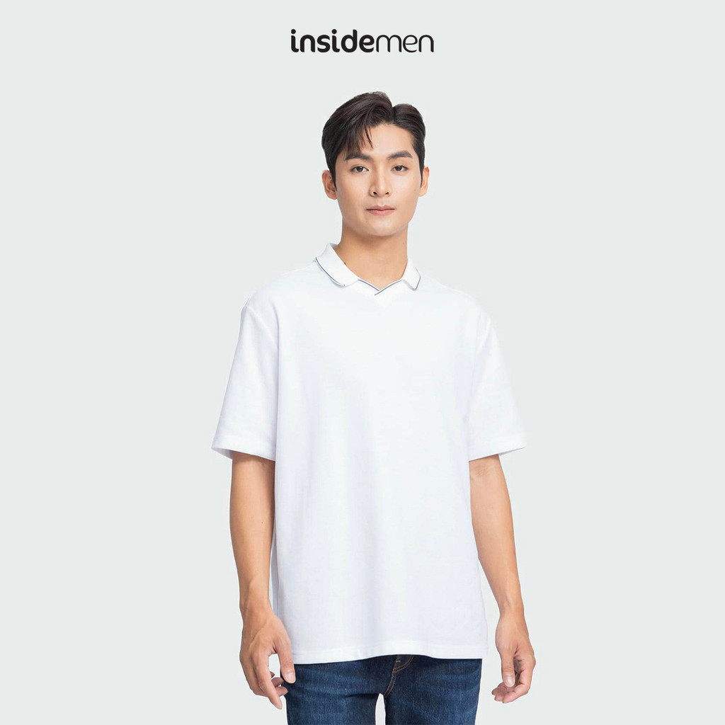 INSIDEMEN เสื้อยืดโปโล Unisex ที่ไม่ซ้ํากันเยอรมันคอปกหลวมแขนสไตล์เกาหลี IPS088S3