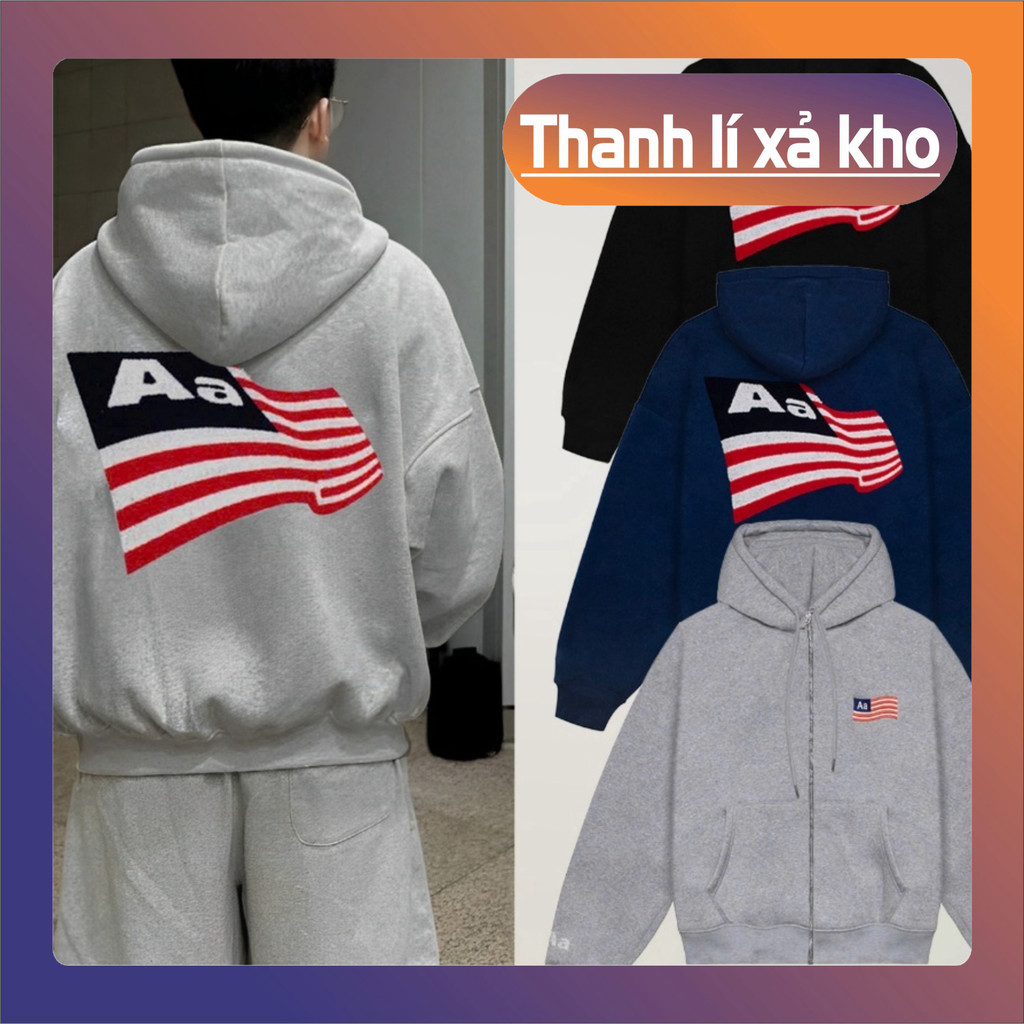 Aastu Zip Hoodie ปักธงชาติอเมริกัน, รูปแบบหลวม Boxy, สักหลาดขาปูปักสะดุดตา, เทรนด์ร้อนที่ไม่สวย!