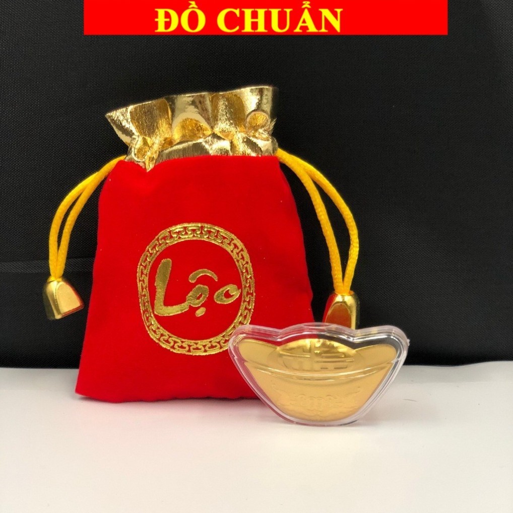 Gold-plated God of Wealth Gold Bar with Brocade Bag of Fortune, Great Vip Gift for God of Wealth Day