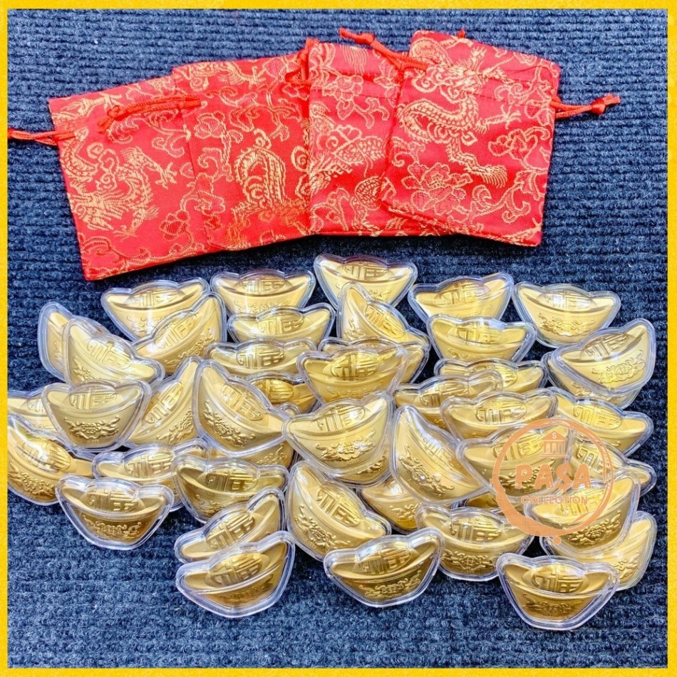 Gold-plated God of Wealth Gold Bar with Brocade Bag of Fortune, Great Vip Gift God of Wealth Day <Fo