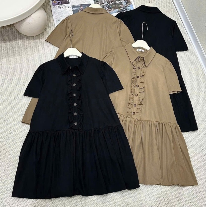 ชุดเดรสผู้หญิงสวยอ่อนโยน ชุดเดรสคอปกเยอรมันจับจีบพร้อมเข็มขัด C71 vaykiexinh (Z1)