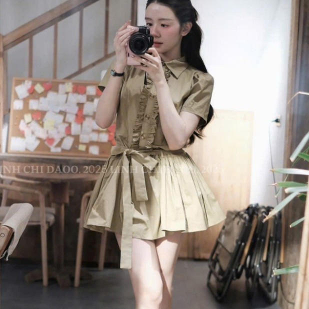 ชุดสตรีที่สวยงามอ่อนโยนชุดเดรสคอปกเยอรมันน่าระทึกใจพร้อมเข็มขัด ค71(Z2)