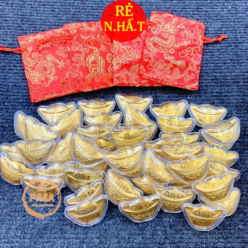 Gold-plated God of Wealth Gold Bar with Brocade Bag of Fortune, Great Vip Gift for God of Wealth Day
