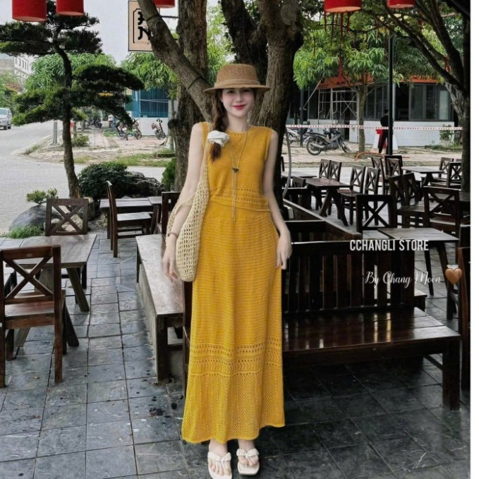 ชุดไปทะเล ชุดเสื้อกล้ามตาข่ายพร้อมกระโปรงยาว C142(Z4)