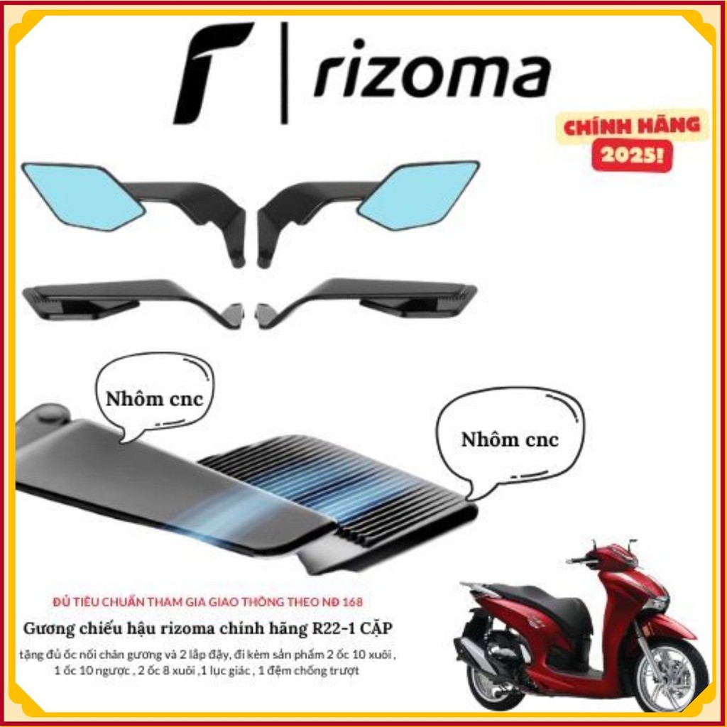 Rizoma Stealth Max Italy Mirror – กระจกพับ Swallow Wing สําหรับ SH, Vario, XSR, PKL