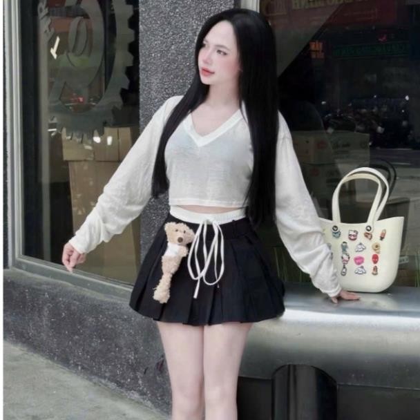 ชุดเสื้อและกางเกงฤดูร้อน ชุดกระโปรงผู้หญิง ดีไซน์คอเต่า ผสมกระโปรงชายอัดพลีทน่ารัก L312 TA