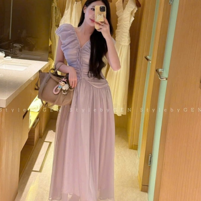 เดรสยาวฤดูร้อนเบาๆ เดรสลูกไม้ยาว C673 (Z4)