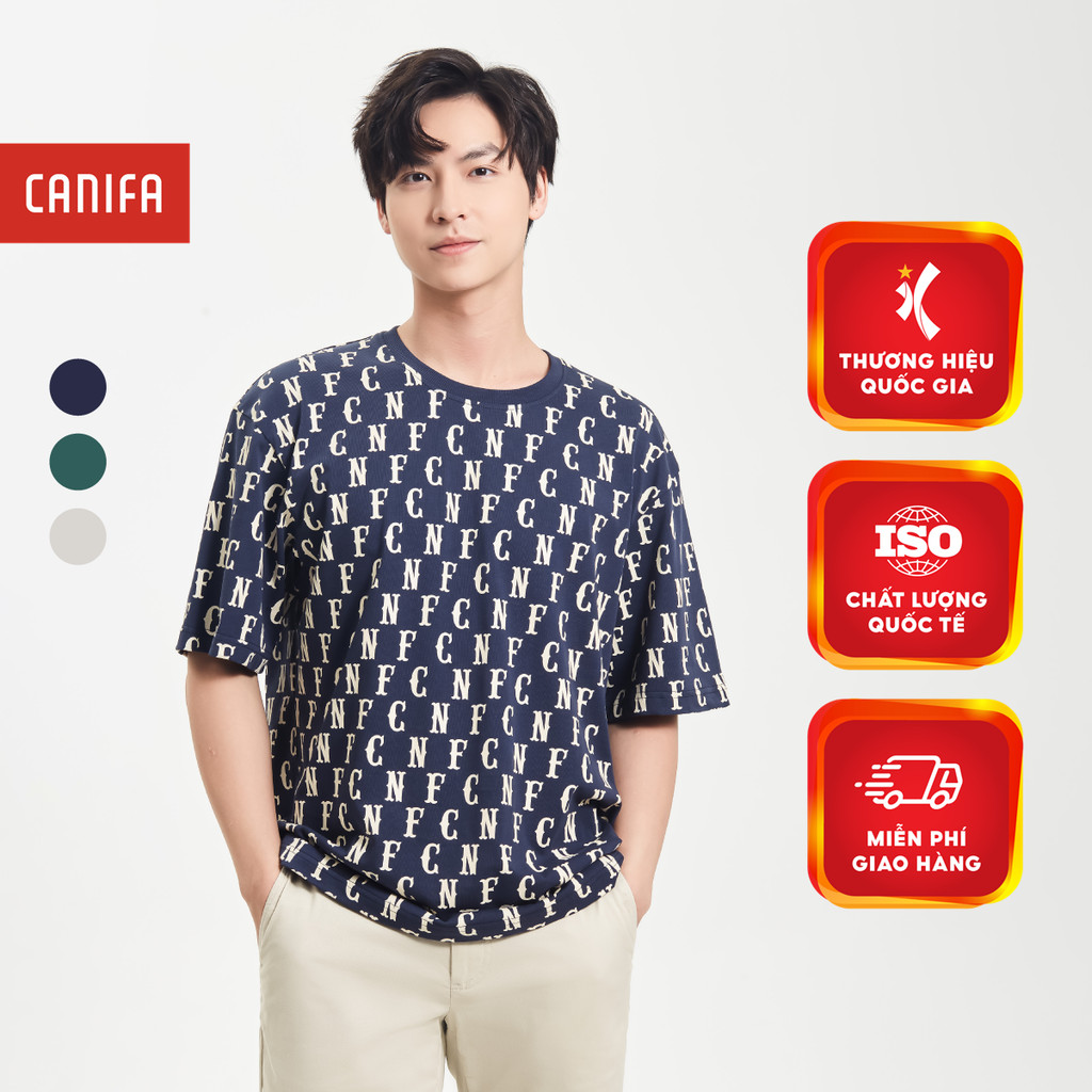 [July 22-29 ราคาสุดคุ้มที่ livestream] เสื้อยืดผู้ชาย CANIFA ทําจากผ้าฝ้าย oversize USA พิมพ์ลาย 8TS