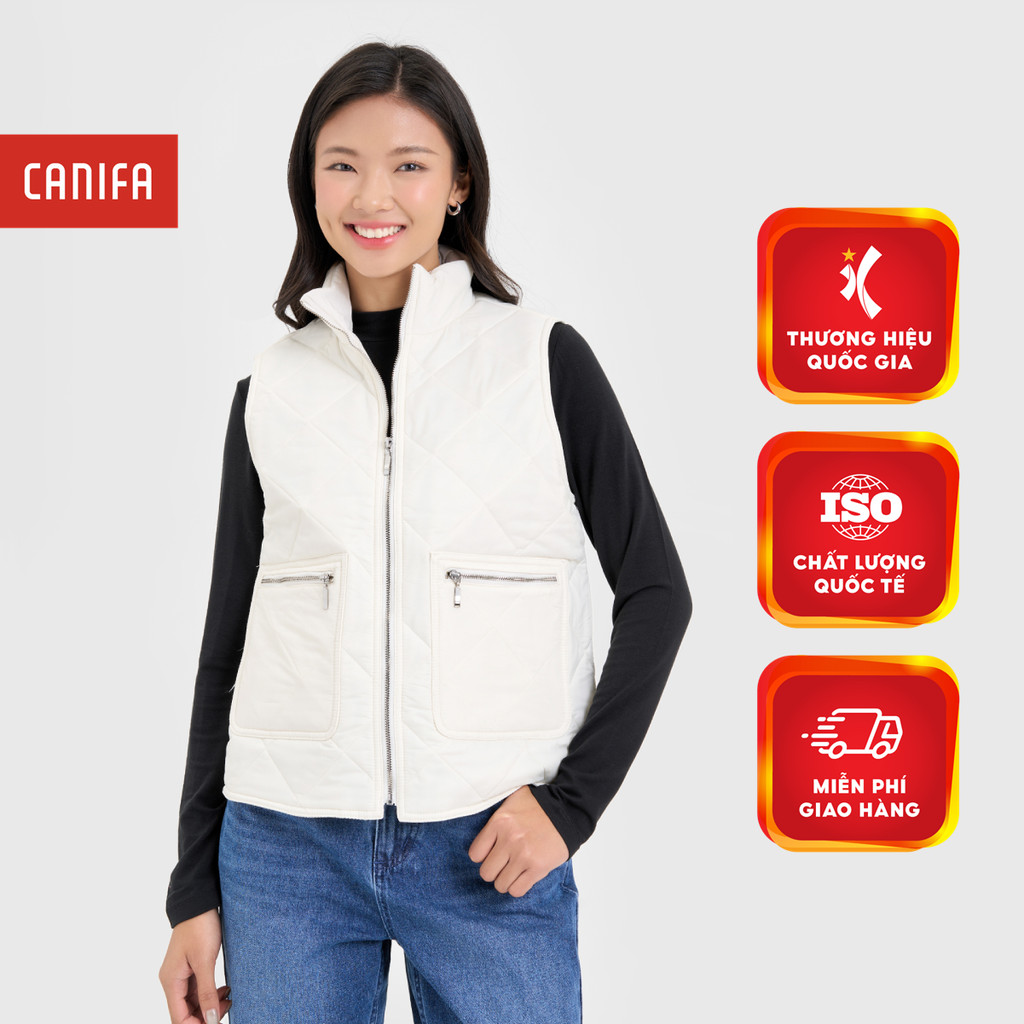 CANIFA เสื้อแจ็คเก็ตควิลท์ผู้หญิงคอปกสูงและลายซิปโลหะ 6OT24W007