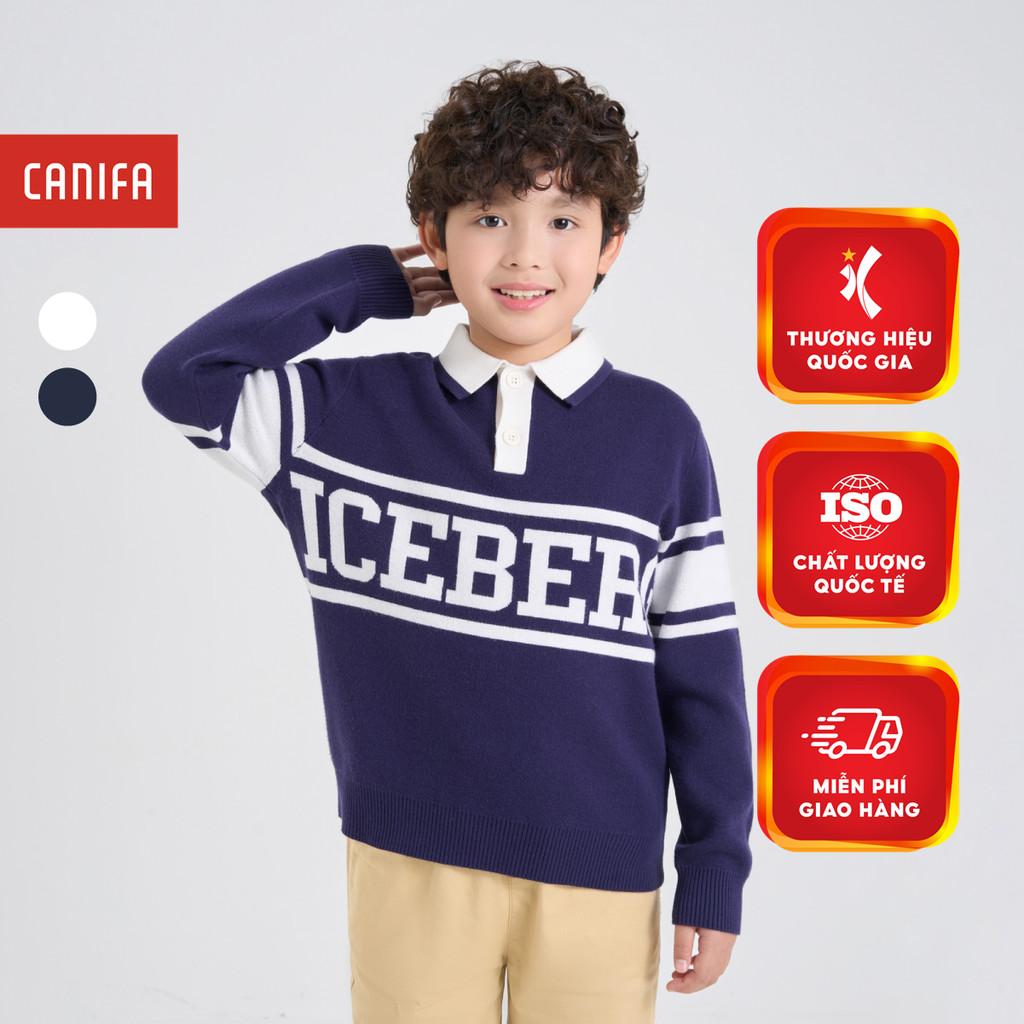CANIFA เสื้อสเวตเตอร์เด็กผู้ชายแขนยาวและคอปก 2TE24W011