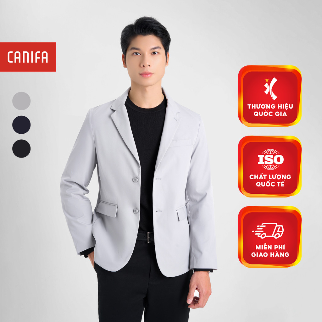 CANIFA เสื้อแจ็คเก็ตเบลเซอร์ผู้ชายแขนยาวและคอปกเสื้อกั๊กหรูหรา 8OT24W017