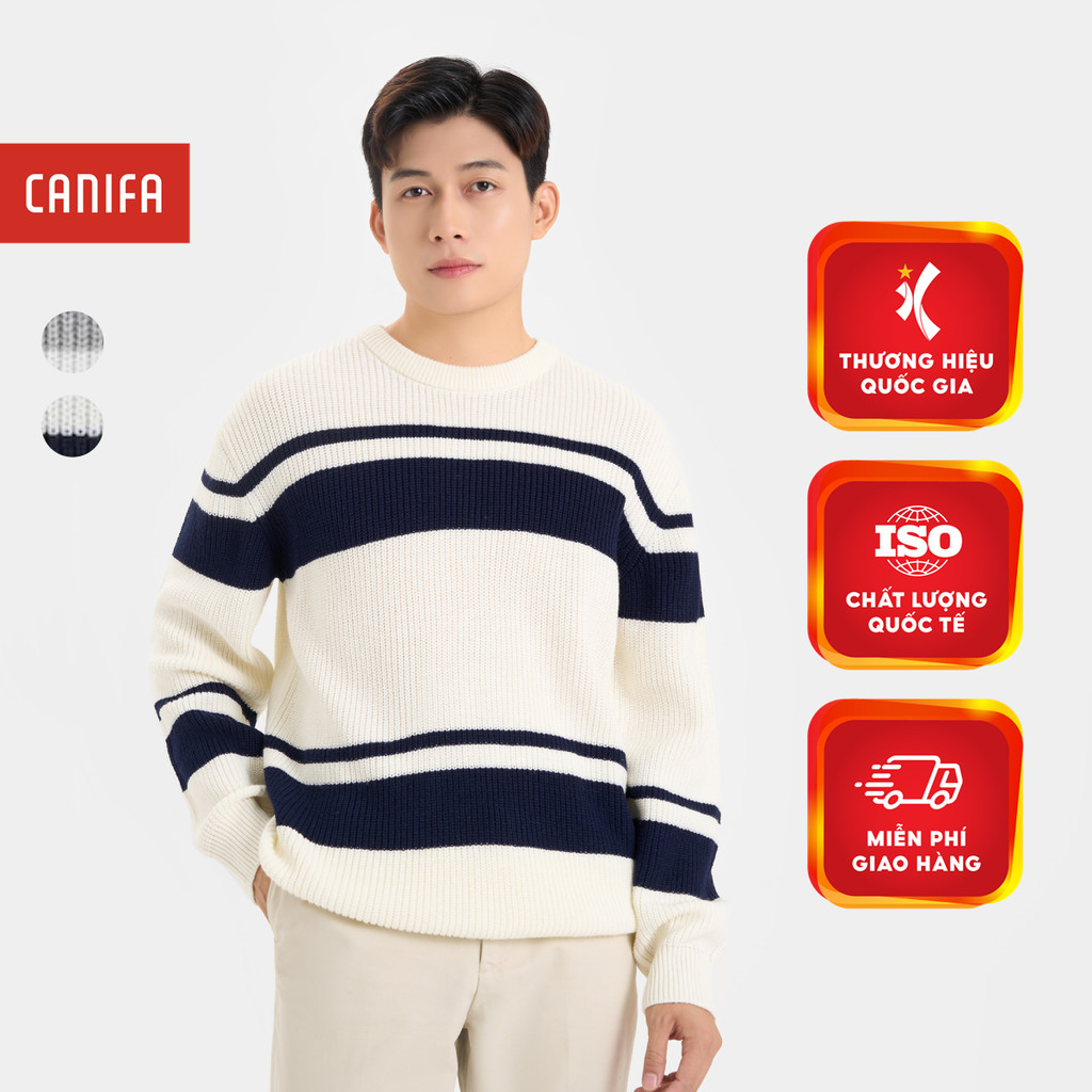 CANIFA เสื้อสเวตเตอร์ลายทางแขนยาวผู้ชาย 8TE24W007