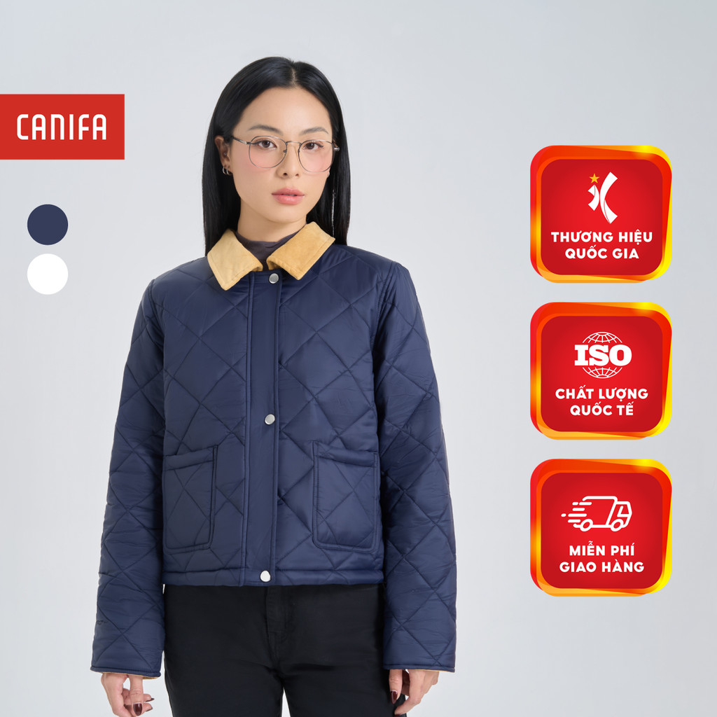 CANIFA 6OT24W006 เสื้อแจ็คเก็ตผ้านวมใบไม้พร้อมคอปกกํามะหยี่และแขนเสื้อ