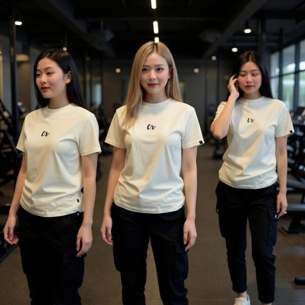 Baby tee เสื้อยืดแขนสั้นผู้หญิงขนาดกลางพิมพ์ลาย Cr สุดเท่ L03-5 ss