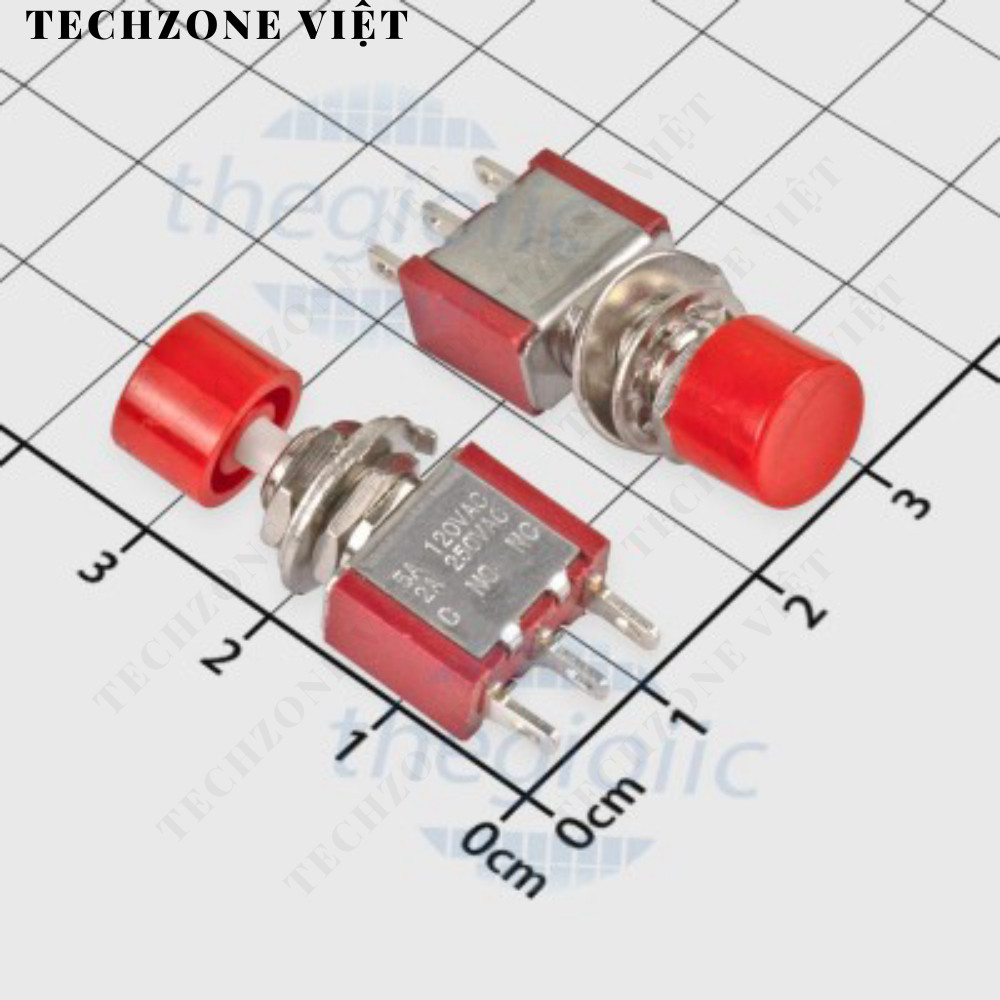[2 ชิ้น]- PS-102 3-Pin Self-Reset Starter Switch 2A 250VAC Red Cover TechZone Viet