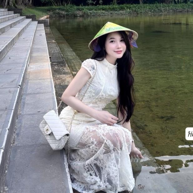 เดรสยาวเลดี้ เดรสลูกไม้คอกลมกระโปรงยาว L509 b.la